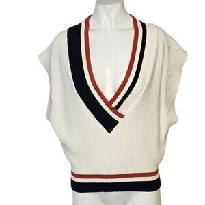 s. Oliver Womens Knit V-Neck Sleeveless Vest, Stripes, Sweater, Academia, Small